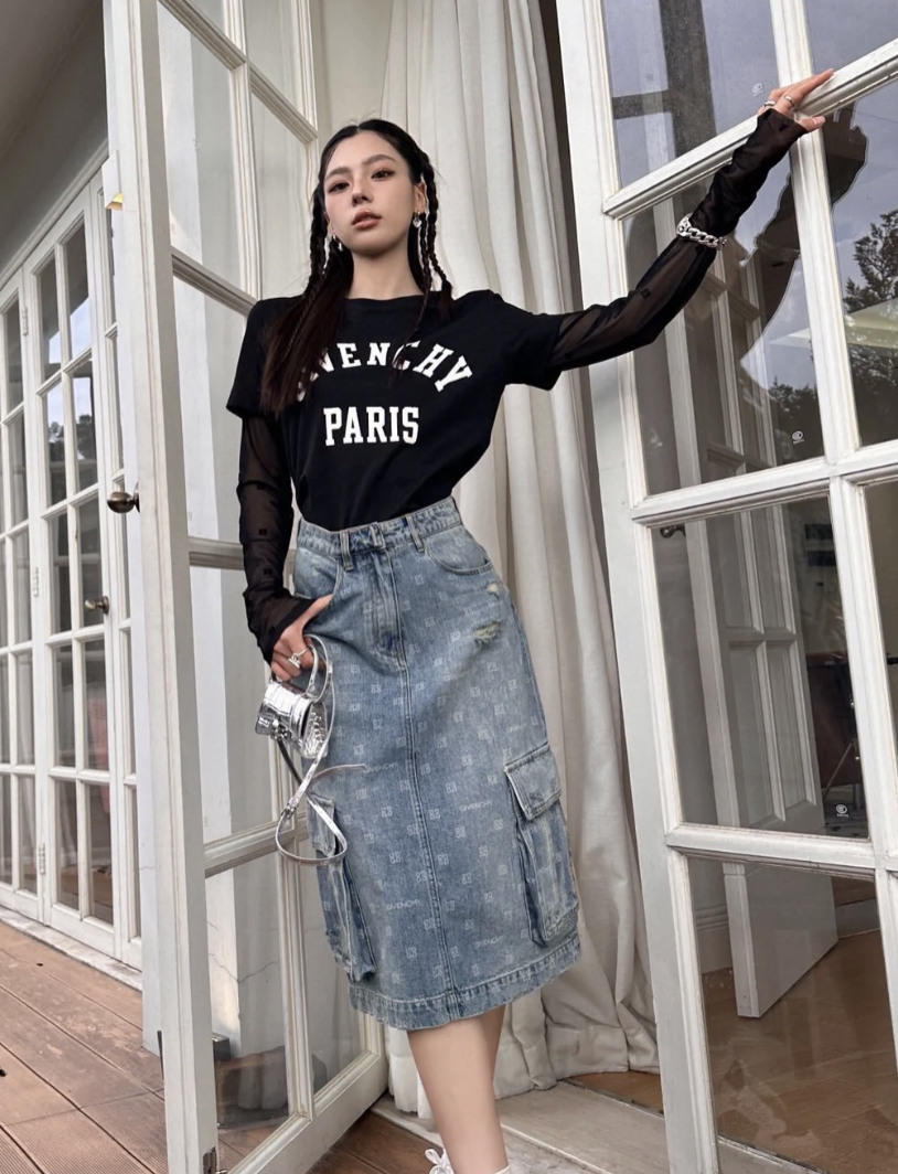 未使用 Givenchy/纪梵希  yy822  棉 满印工装风牛仔半裙 36码 