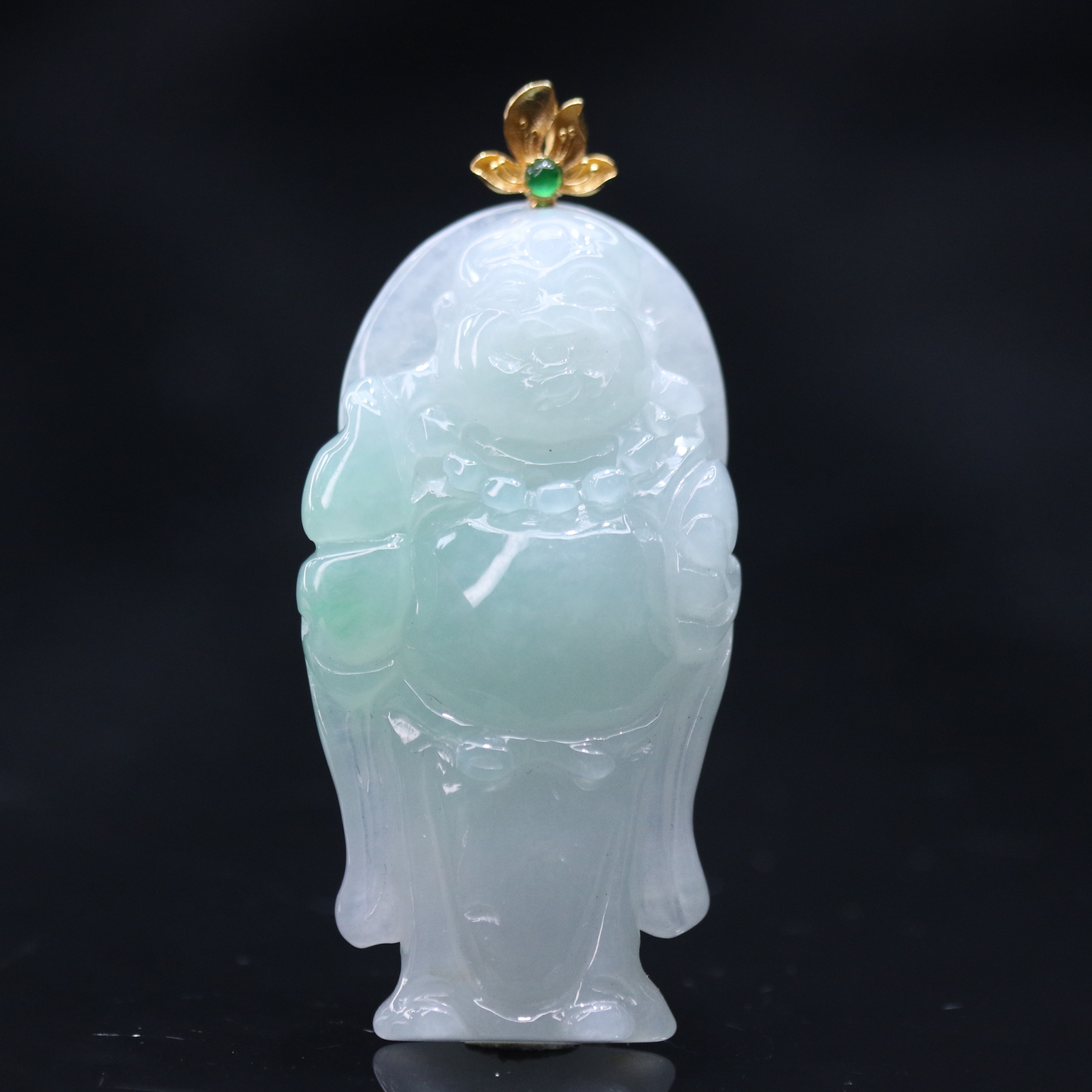 41天然缅甸翡翠A货18k冰绿站佛/201120/上海嘉禾拍卖