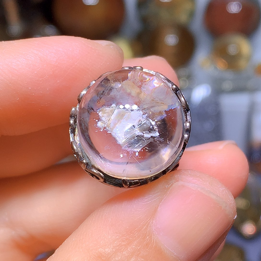 水晶吊坠银S925镶嵌天然水晶