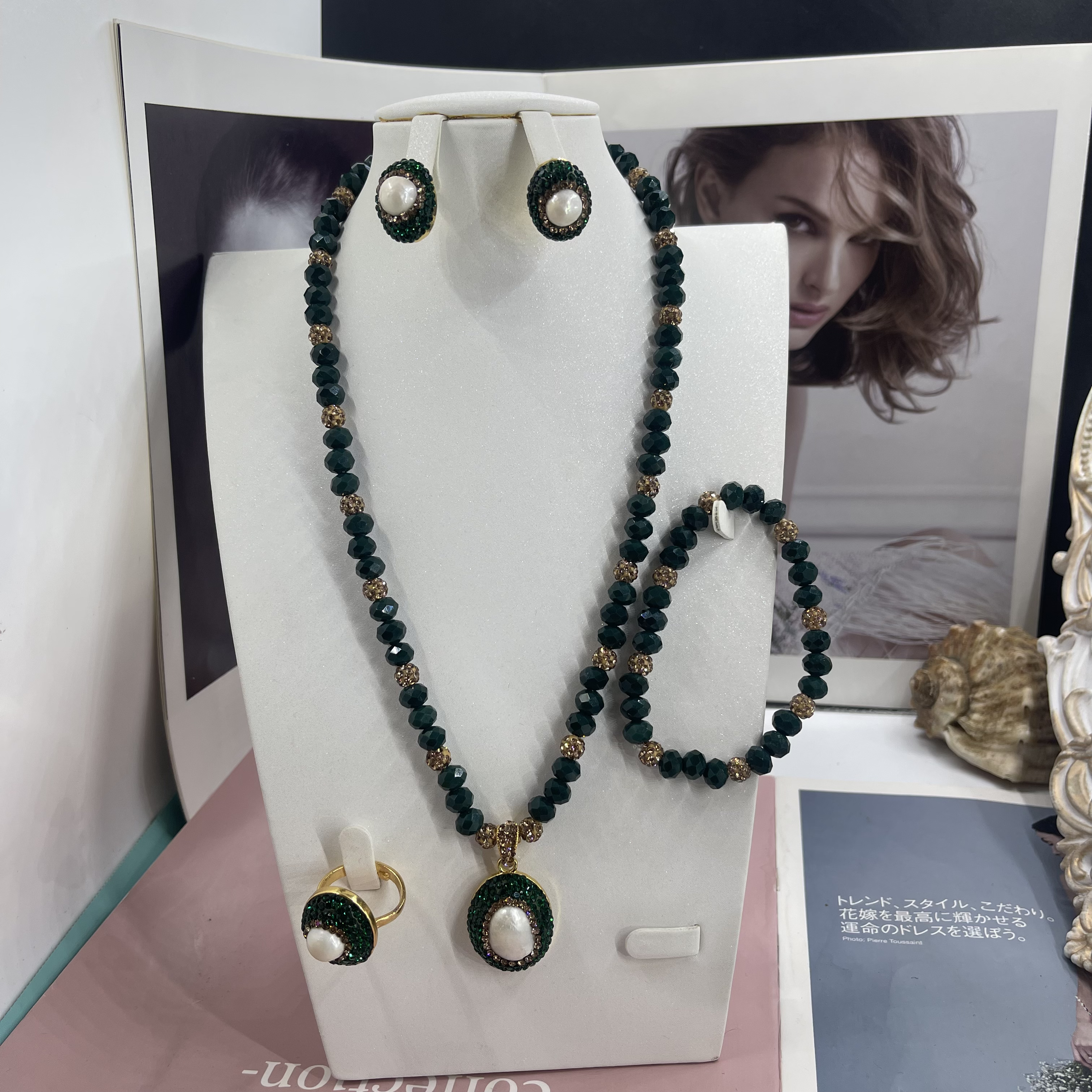 非金属仿珍珠项链 水晶项链百塔时尚民族风四件套