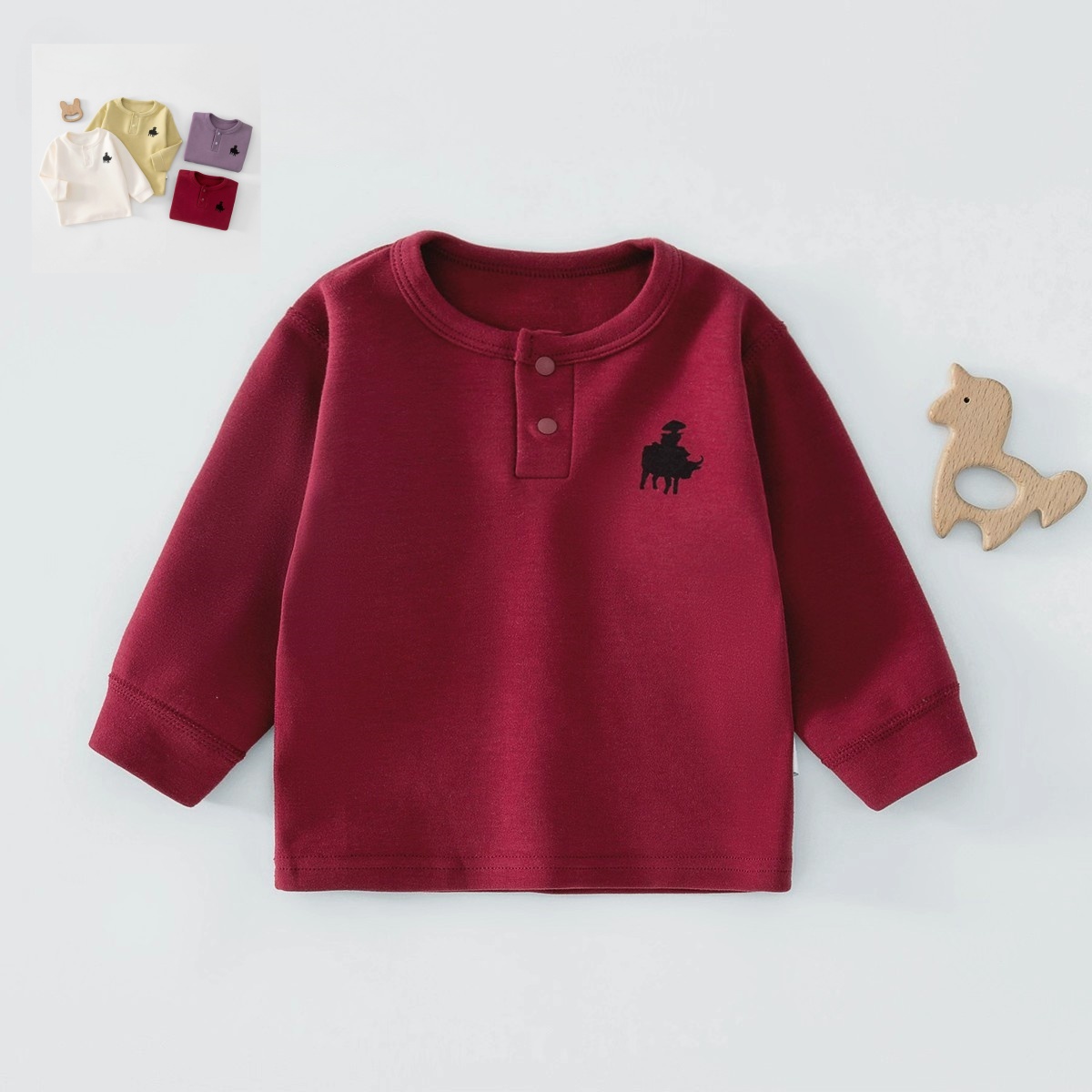 百搭婴儿长袖T恤宝宝无骨春秋圆领时尚男童女童儿童萌萌系打底衫