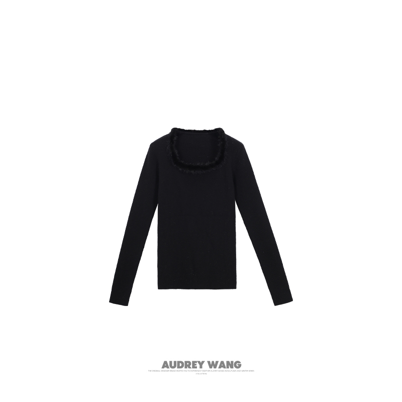 AUDREYWANG秋冬方领女防风长袖打底毛衣13582