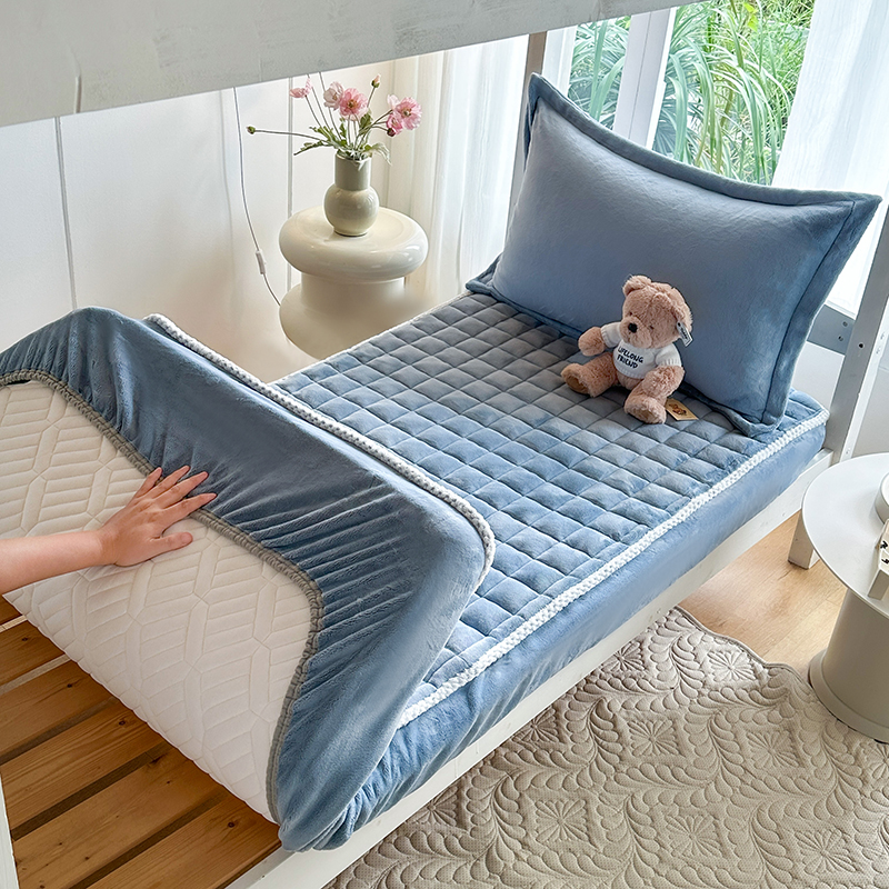 加厚款牛奶绒夹棉床笠学生宿舍单件床笠枕套被套三件套