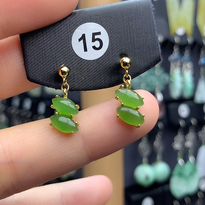 和田玉耳饰银S925镶嵌