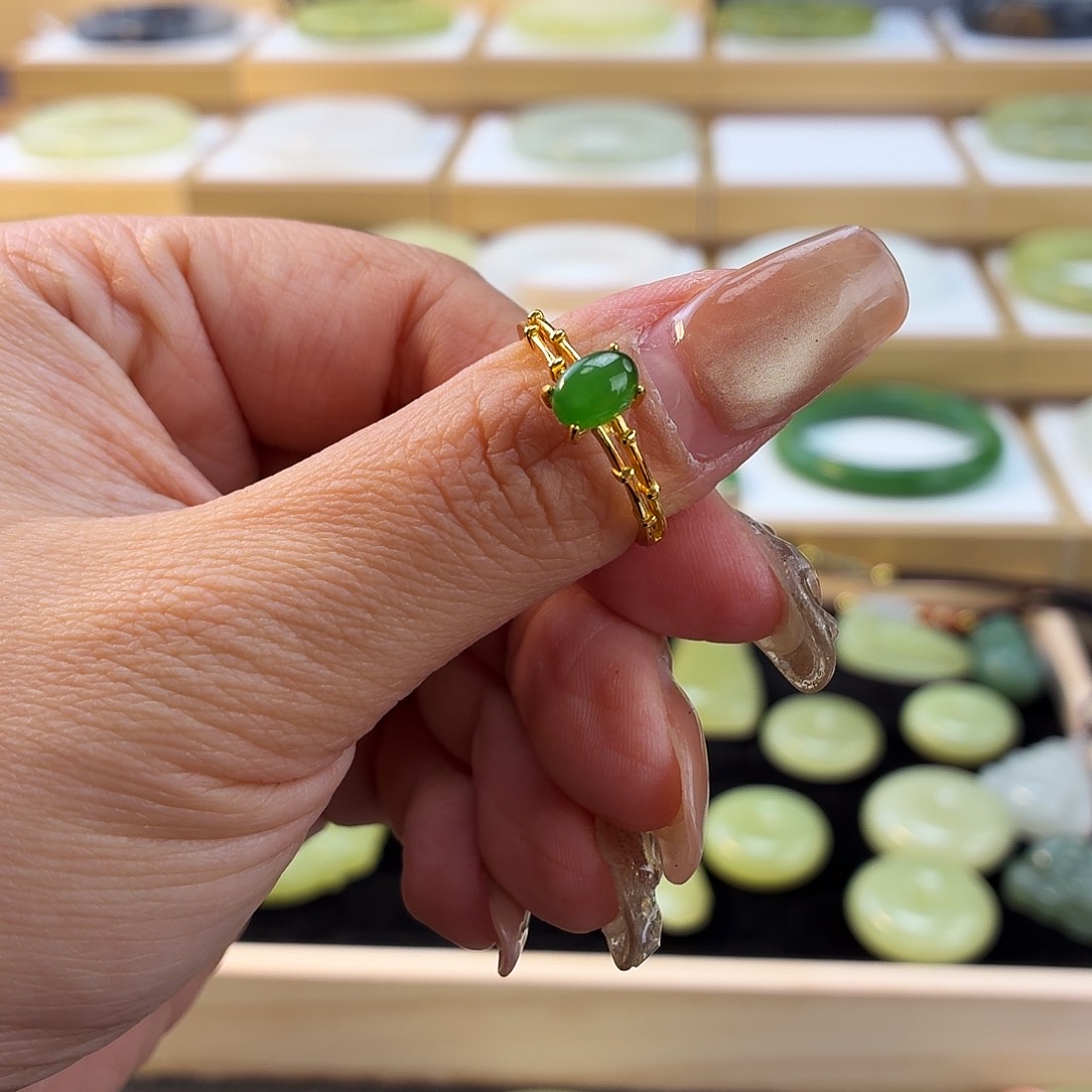 和田玉（碧玉）银S925镶嵌戒指