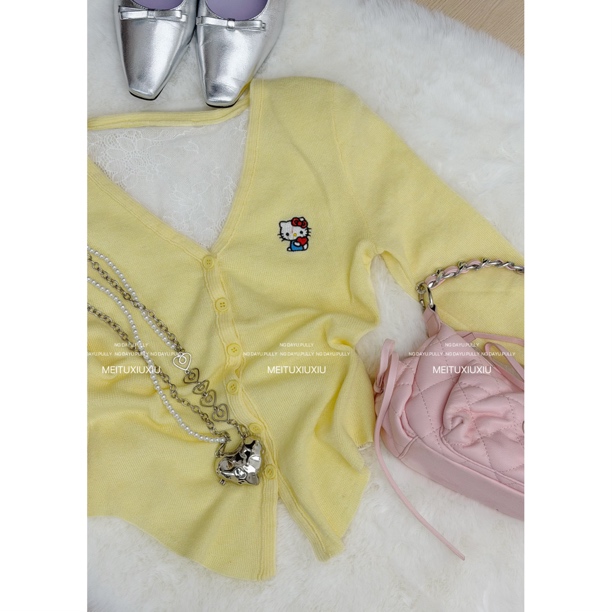 NG DAYU【奶油kt猫】自制露背蕾丝v领针织衫上衣