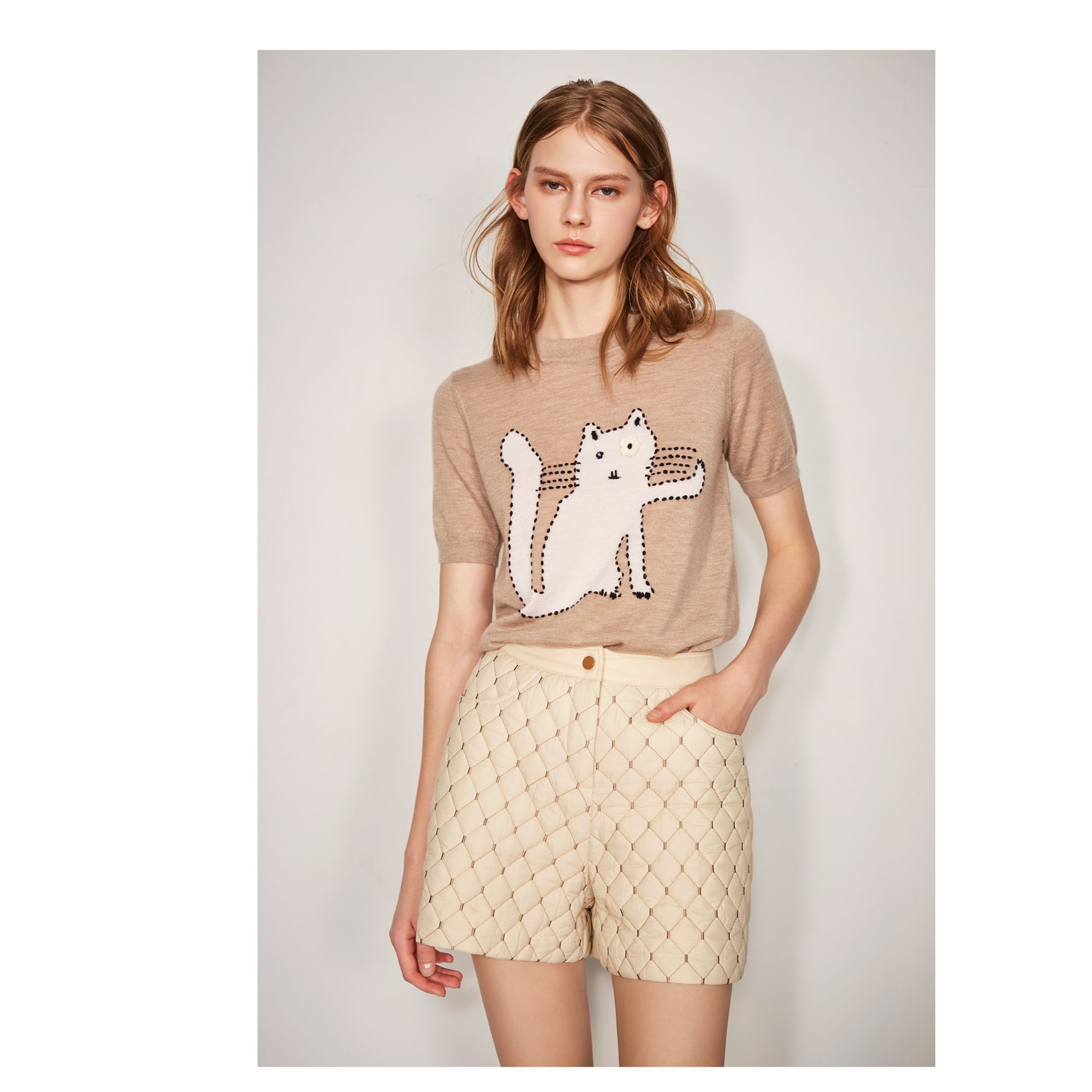 JETEZO/裘堤婼厚款印花针织女装短裤锥形裤冬季休闲裤BC15401B1