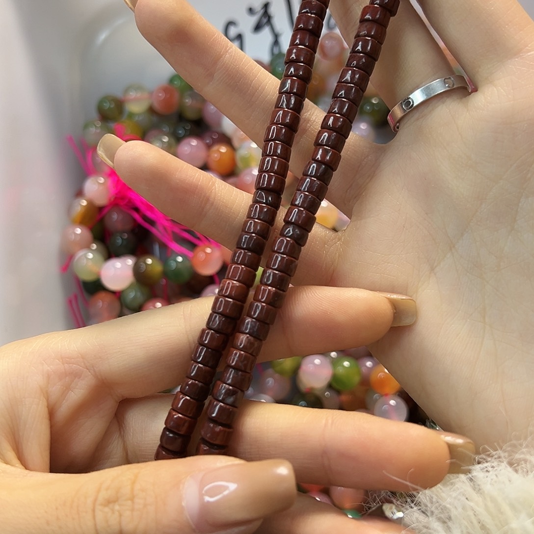 玛瑙/玉髓合金珠宝半成品红纹石直切卡6一条