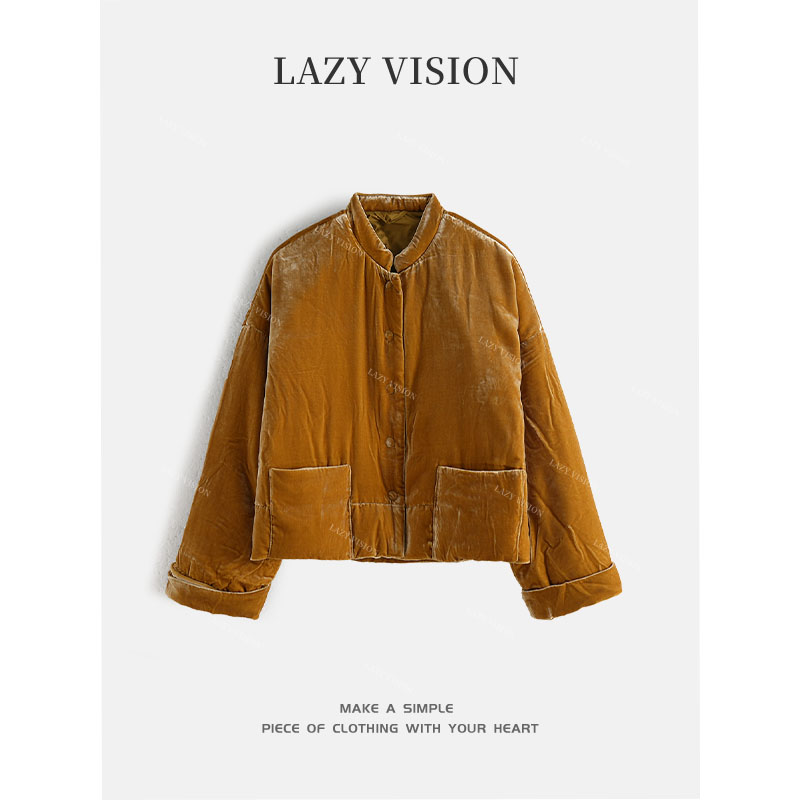 LAZYVISION阔版立领桑蚕丝丝绒鹅绒服ZMD-20268
