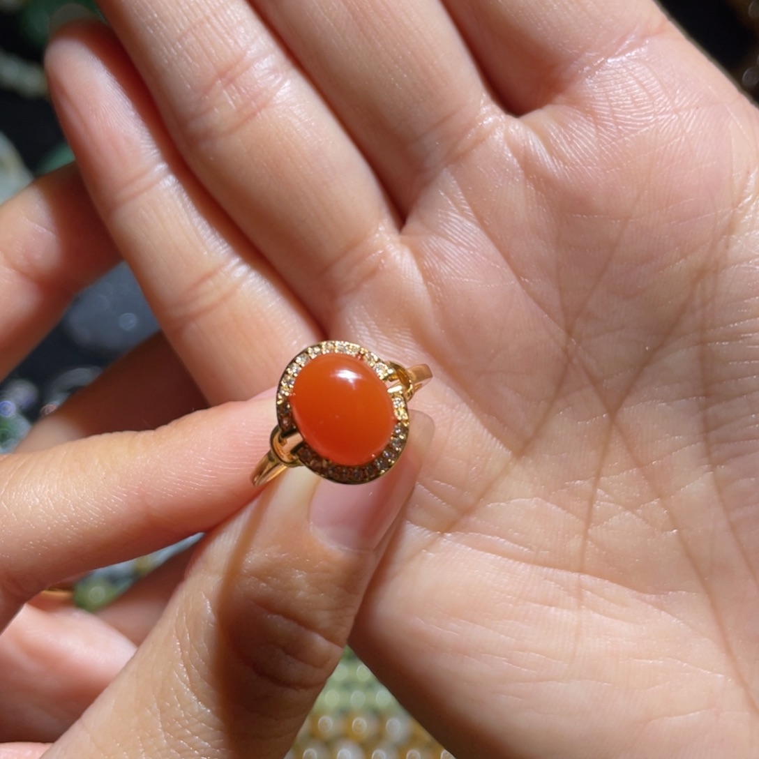 南红玛瑙戒指银S925镶嵌