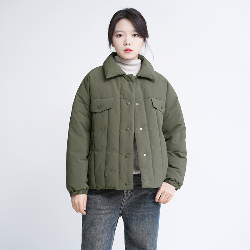 冬日暖梦 韩版设计师品牌羽绒服方领90匈牙利白鹅绒单排扣 25021