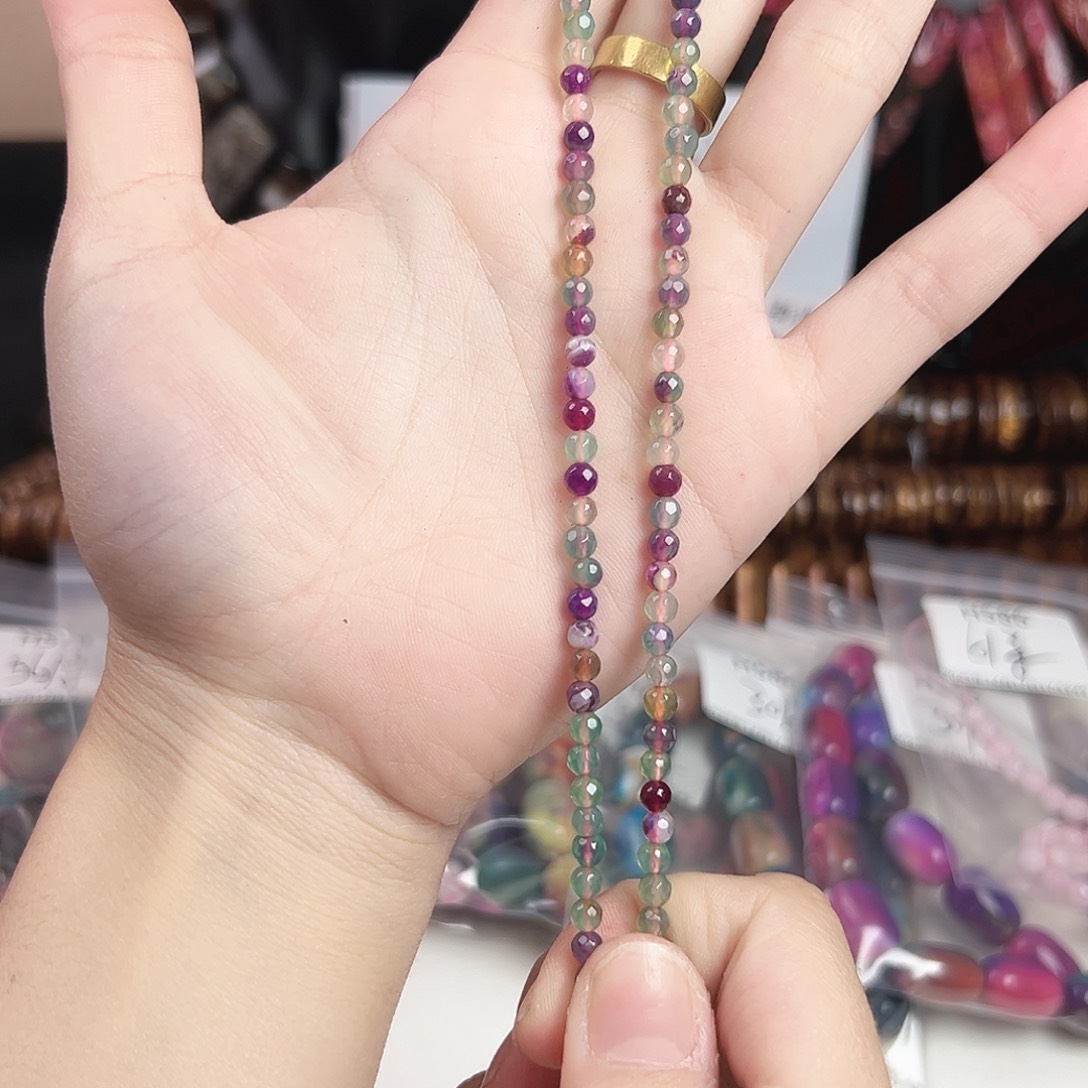 玛瑙/玉髓合金珠宝半成品h587 钻切紫绿玛瑙一条