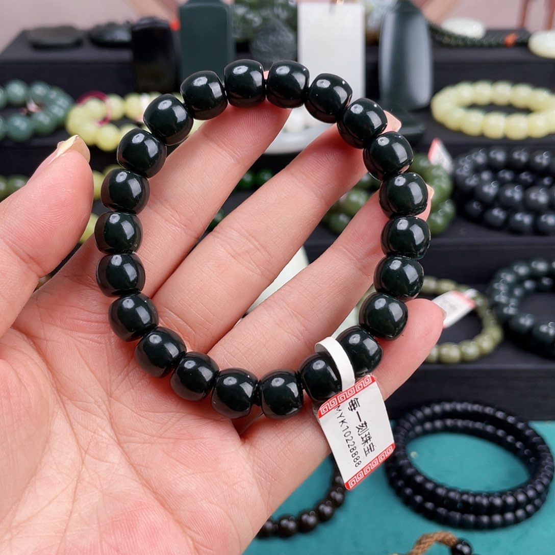 手链未镶嵌和田玉新疆喀拉喀什河黑青卡10.5