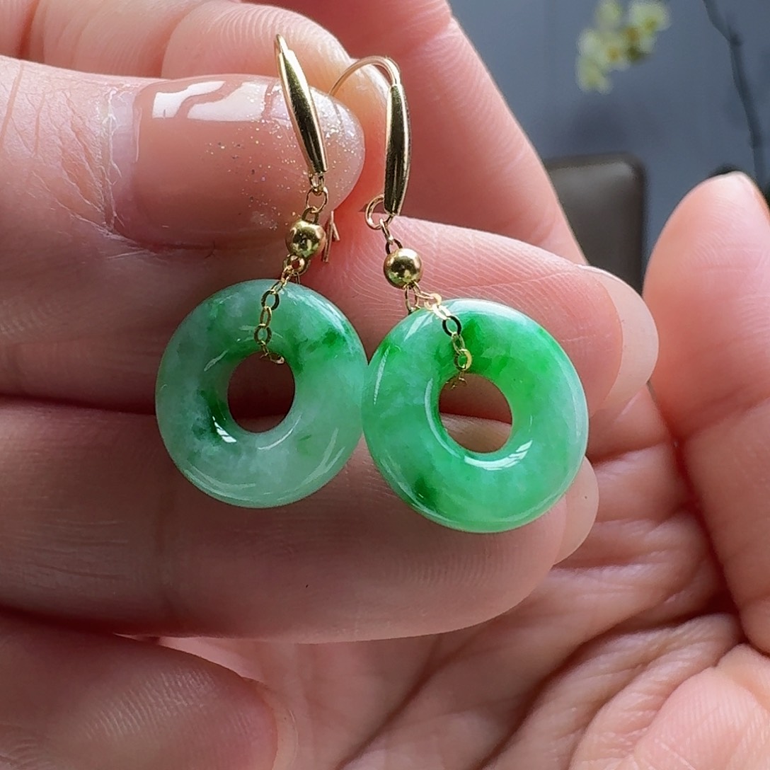 翡翠耳饰18K金镶嵌天然