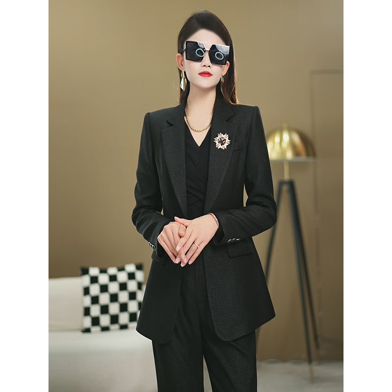 【卓曼定制】2025春季黑色时尚修身轻奢休闲显瘦气质套装
