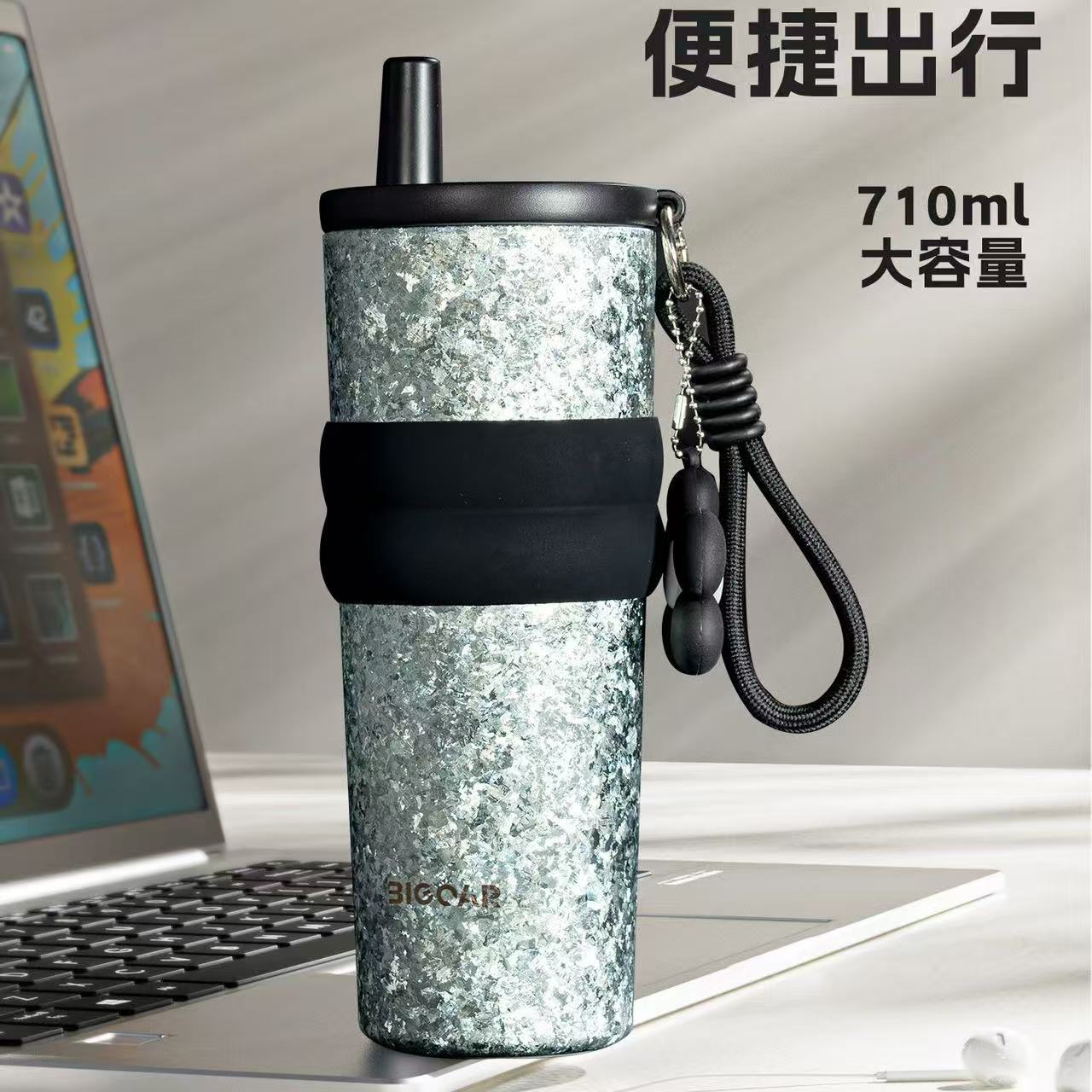 【小周】冰花纯钛咖啡保温杯吸管可爱情侣户外车载情人节礼物