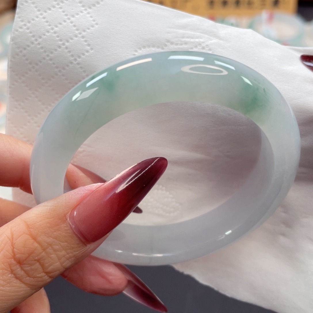 未镶嵌手镯翡翠46号54.5糯冰起胶晴底飘兰花福利