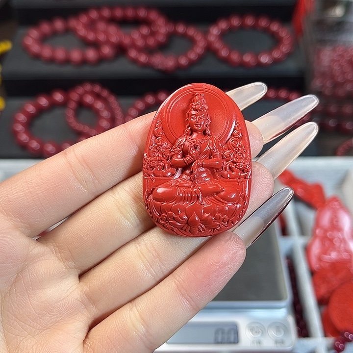 天然辰砂含尘砂吊坠