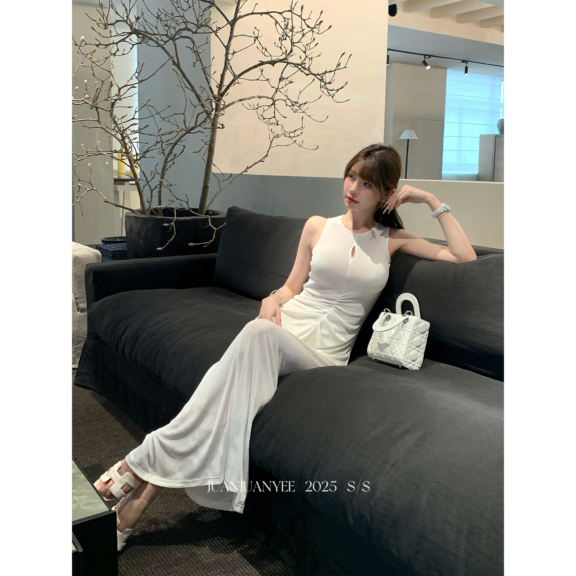 juanjuanyee【奶霜星河 】烫钻纯欲风薄款修身小众设计感夏日连衣裙