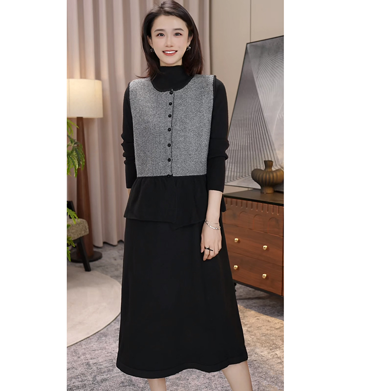 nuobeiyin/诺贝因冬季新款2件套连衣裙显瘦时尚套装AMM6521