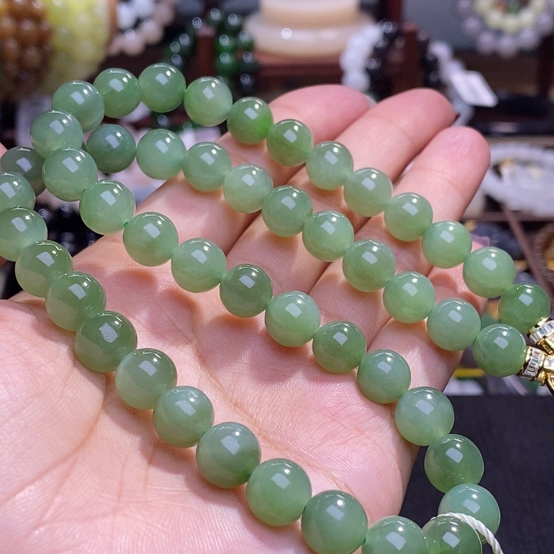 和田玉未镶嵌清货价碧玉猫眼妈妈链10m