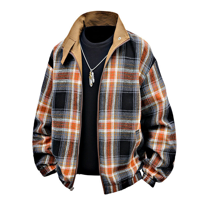 2025春季男士双面穿潮流休闲宽松夹克青年时尚舒适格子外套62393