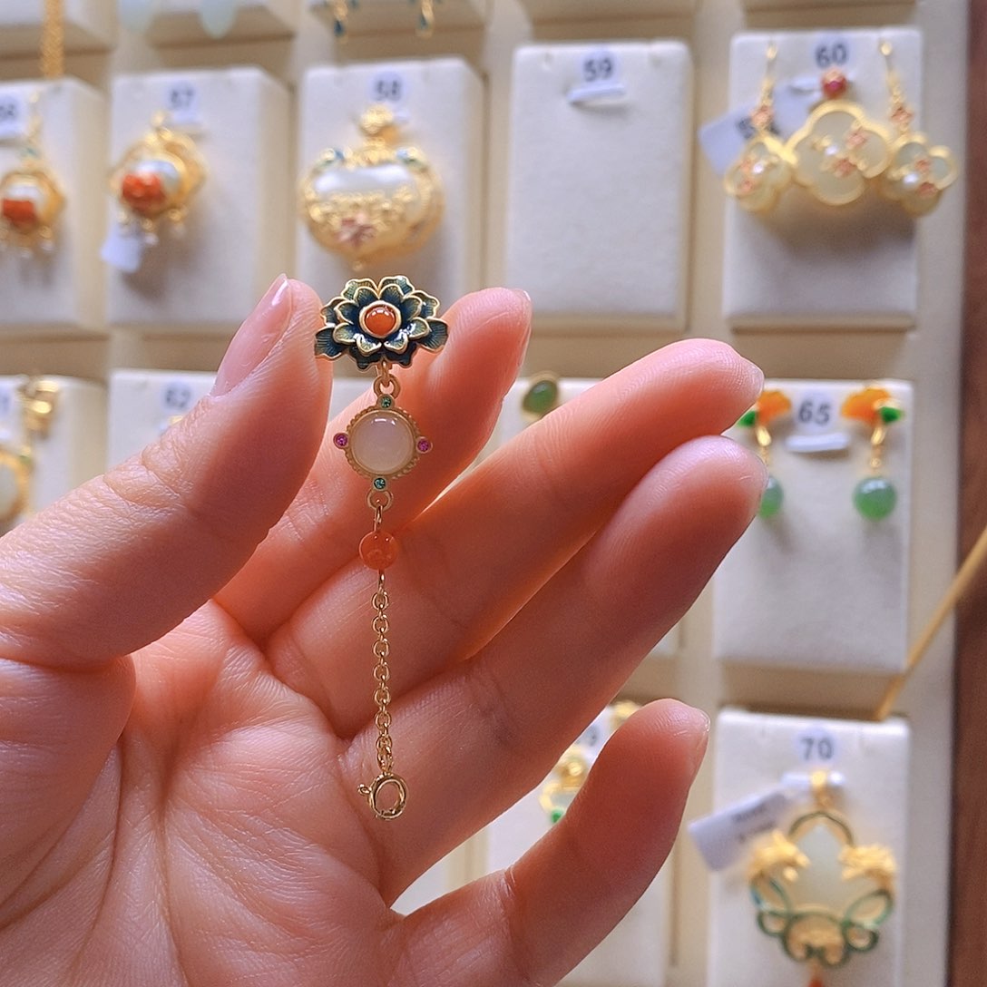 和田玉颈饰银S925镶嵌