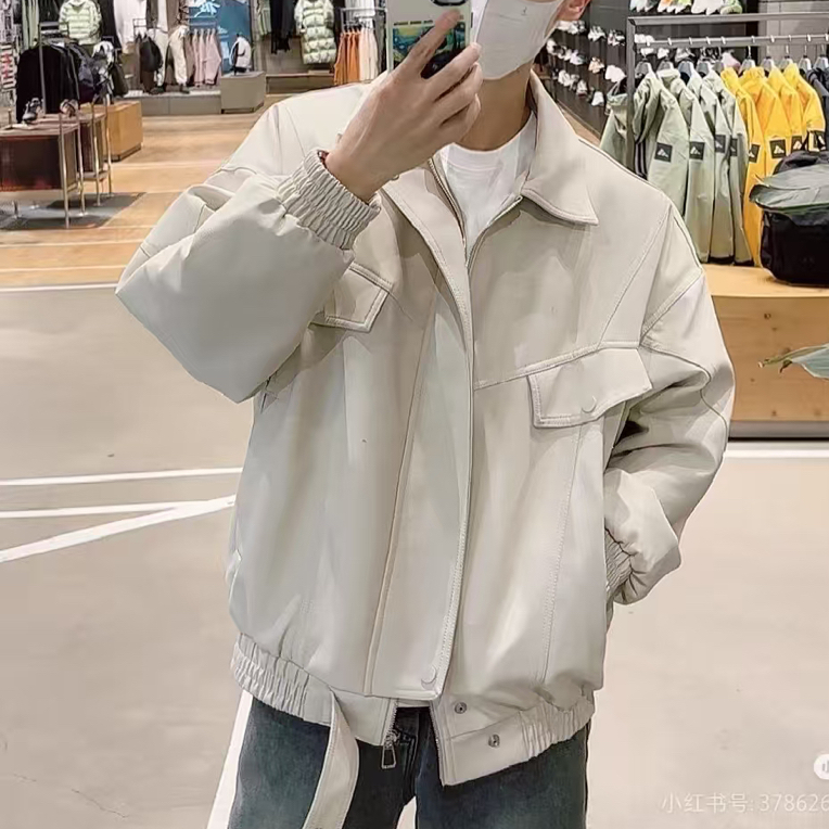 男士美式复古皮衣夹克秋冬加绒加厚翻领工装宽松潮流休闲外套