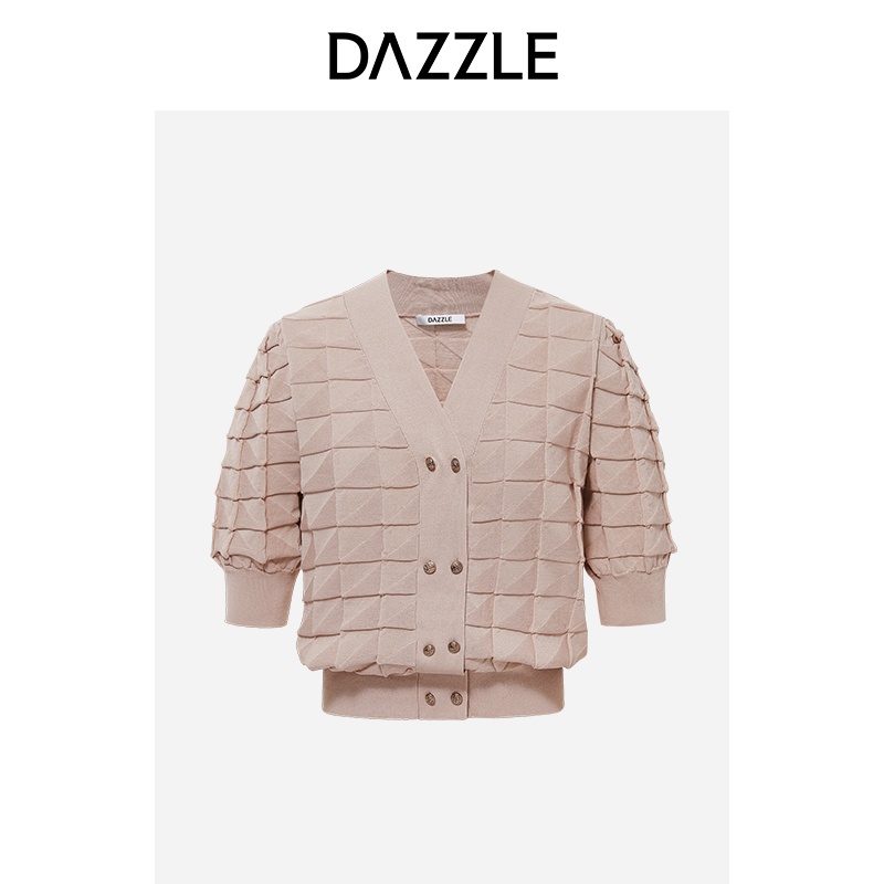 【精选】DAZZLE地素秋立体几何V领针织衫2E3E602