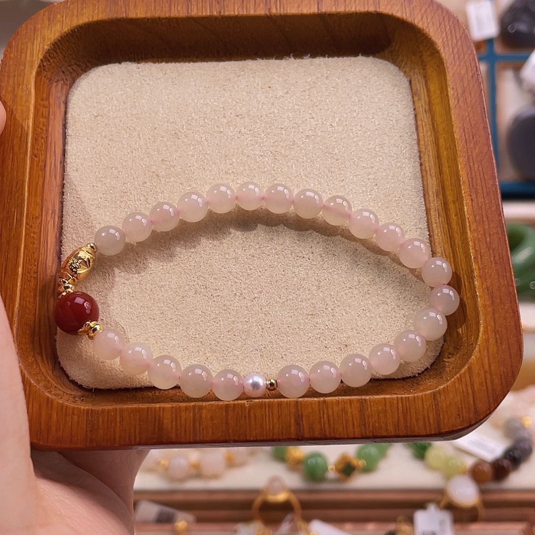 合金手串和田玉纯天然藕色手串