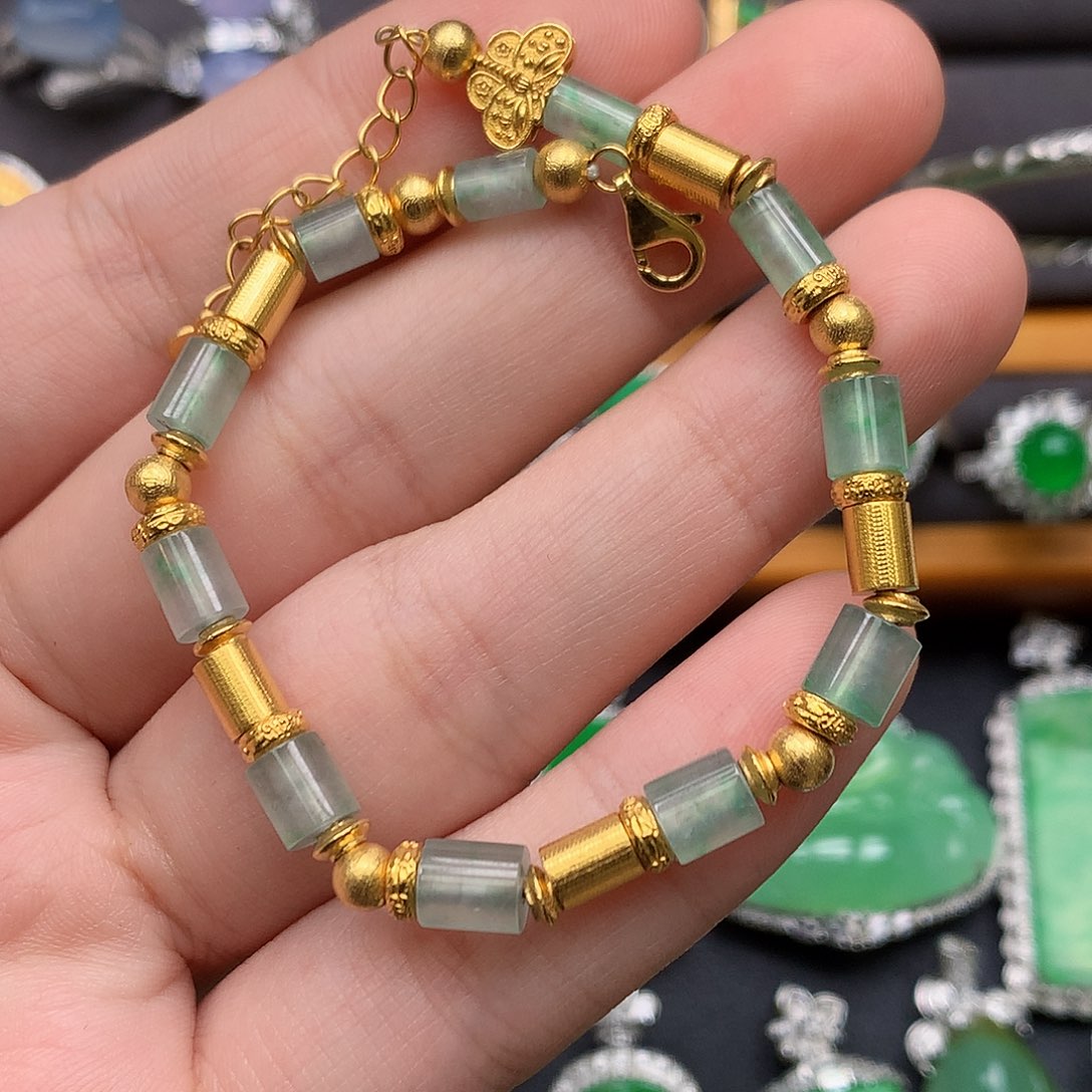 翡翠18K金镶嵌手链