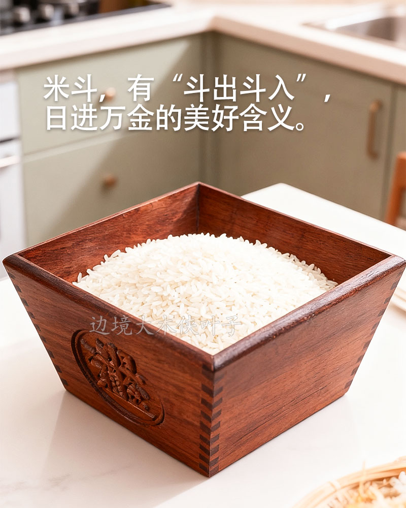  大木侠缅甸花梨木大果紫檀日进斗金双面雕刻米斗尺寸：15*15*10cm