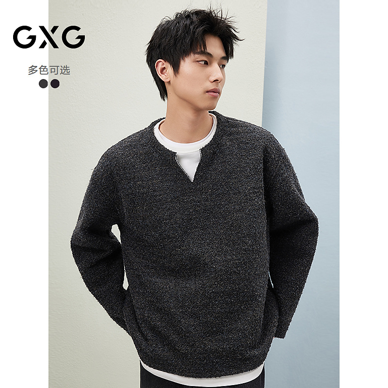GXG男装 羊毛混纺假两件长袖针织V领通勤卫衣25年春秋#G25D313090
