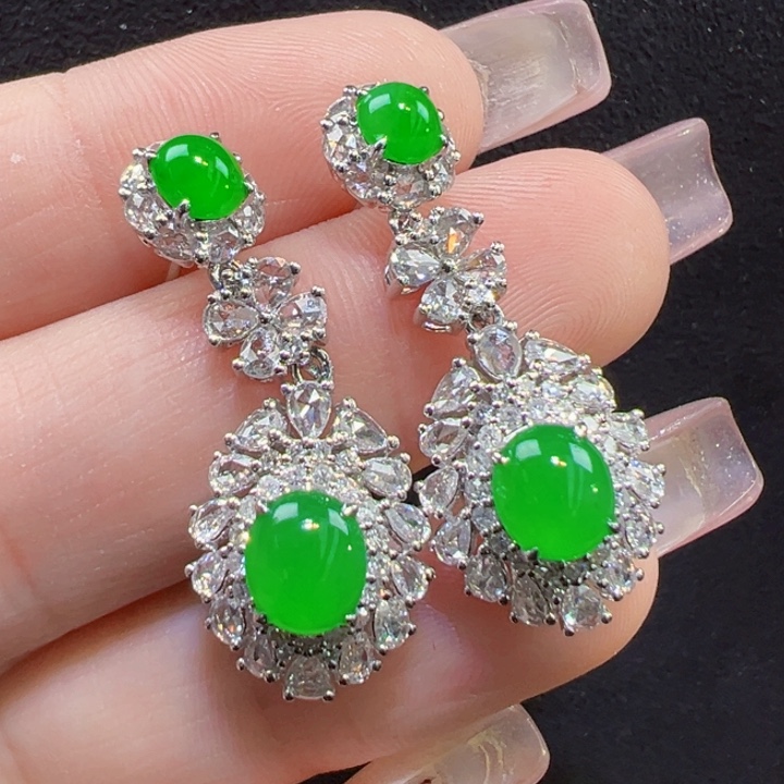 翡翠18K金镶嵌耳饰耳坠