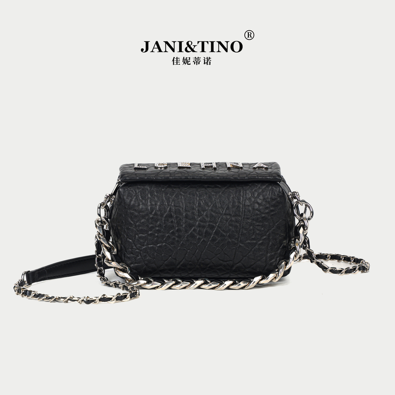 JANITINO/佳妮蒂诺新款小香风经典单肩包时尚手提包2735黑银