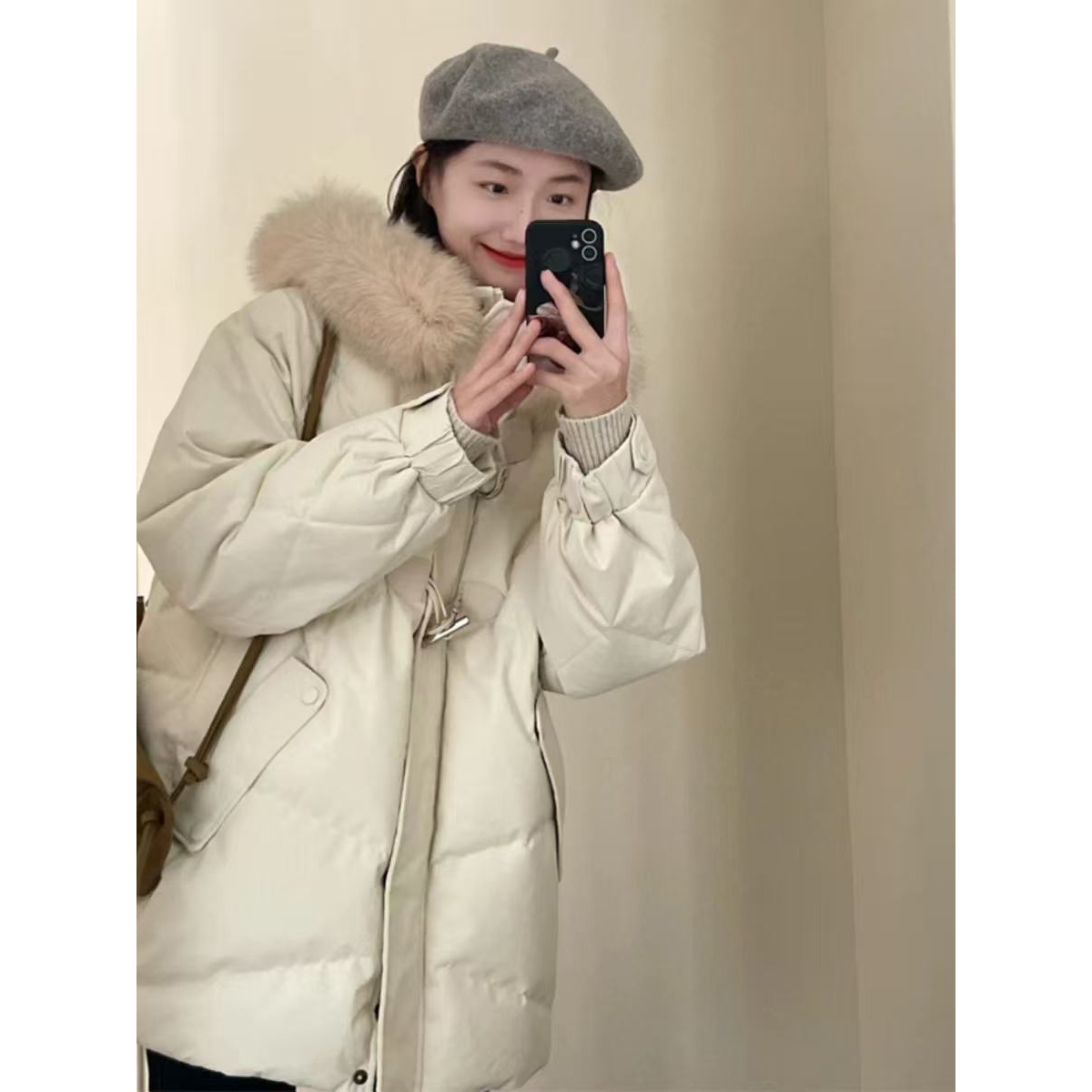 0320 M棉服2025新款冬季设计感小众大毛领外套8238