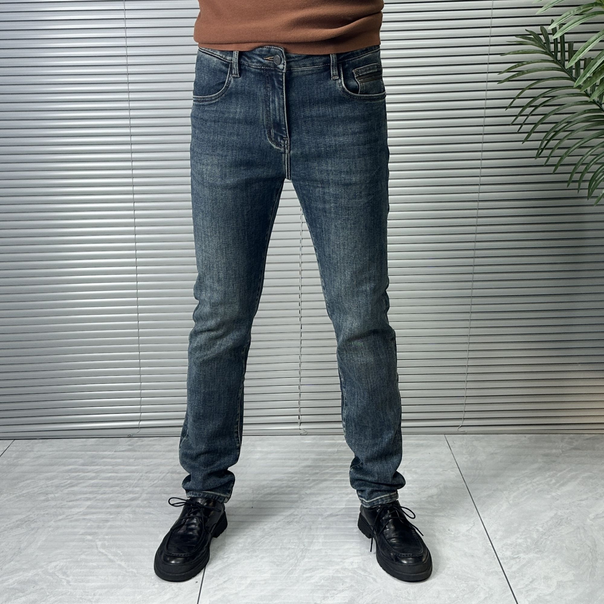 【巴尔赫】2024秋冬高端轻奢男士潮流时尚百搭休闲蓝色牛仔裤E4076