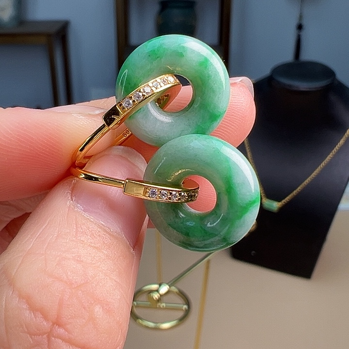 翡翠耳饰银S925镶嵌耳饰