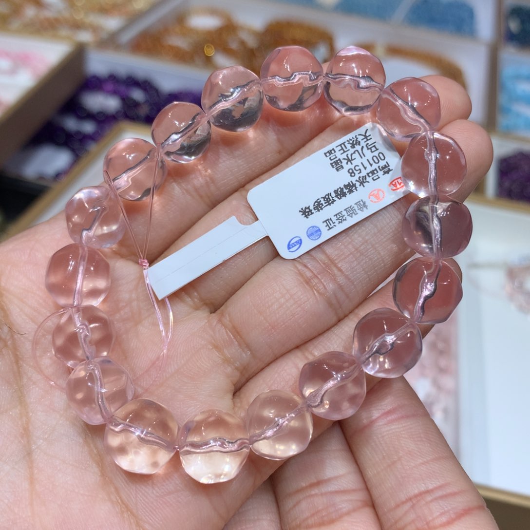 芙蓉石手链未镶嵌粉晶菠萝珠11mm+