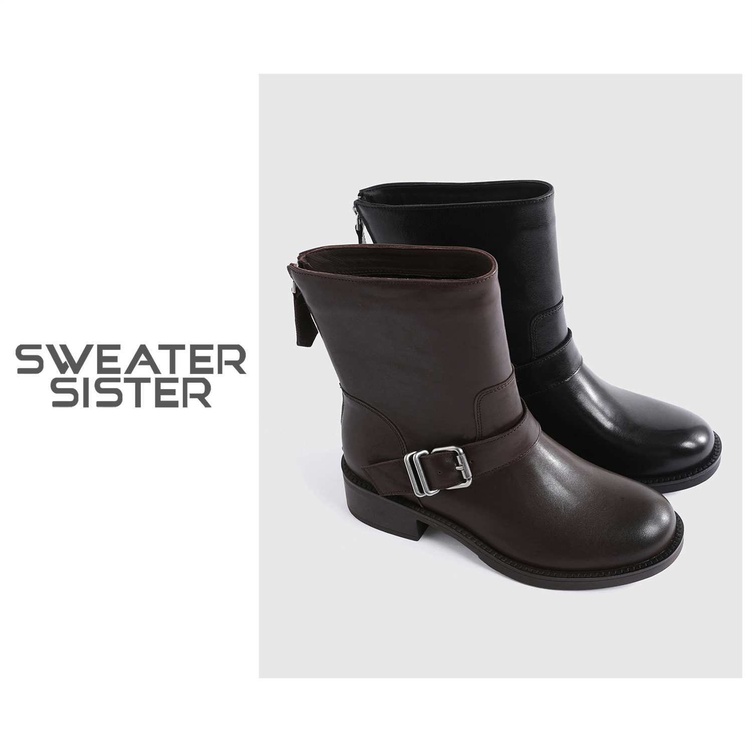 皮带扣直筒靴复古帅气马丁靴瘦瘦靴女26009