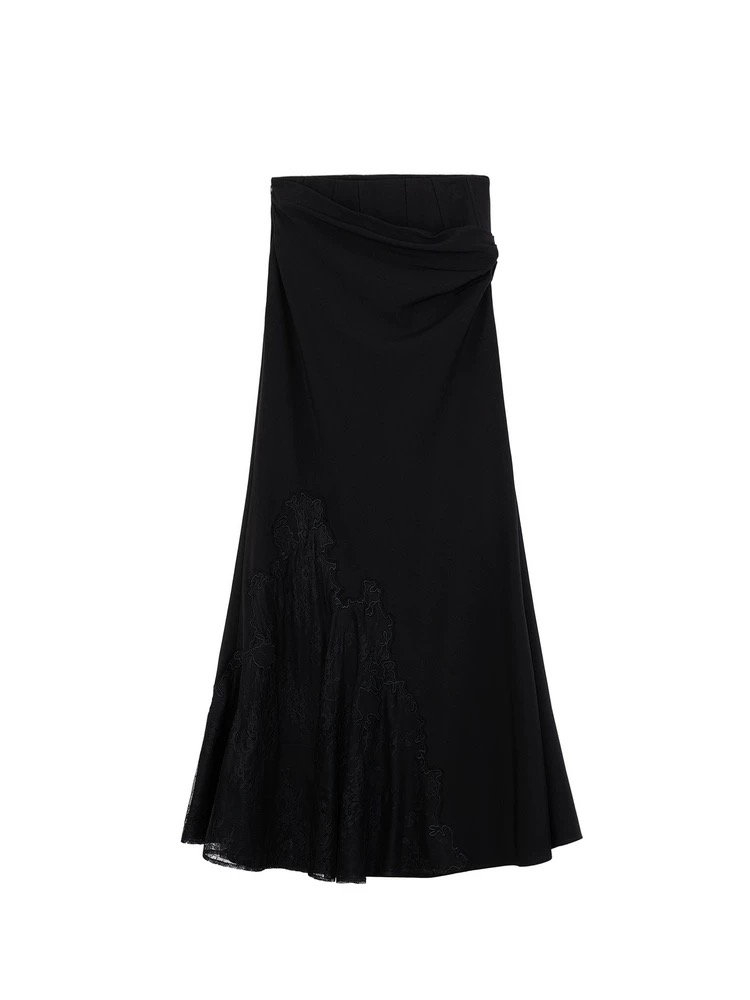 【景致】AVVENN夏季肌理垂感拼接蕾丝抽褶鱼尾长裙AM31506772