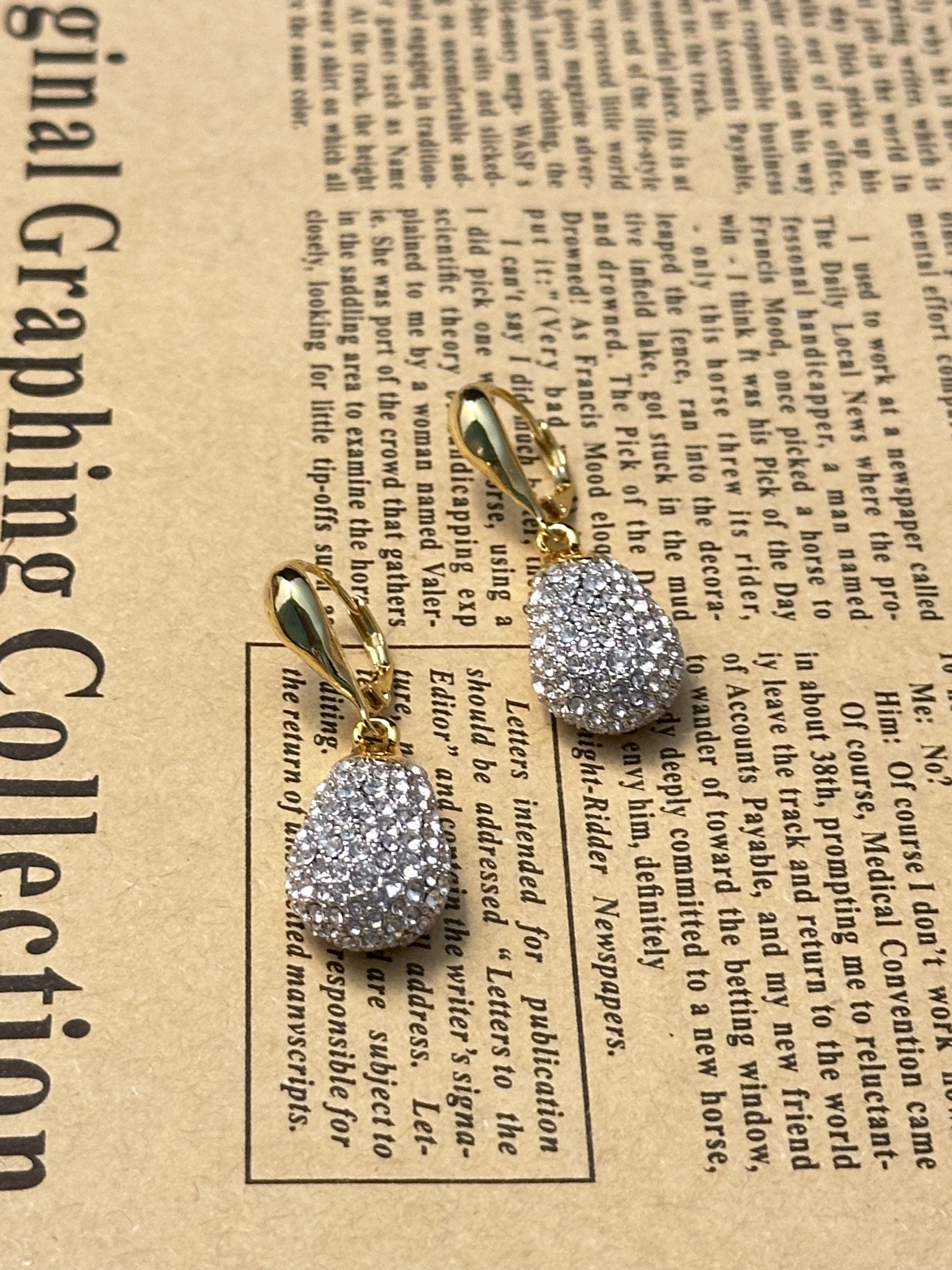 铜合金琉璃耳饰 中古镀金满镶锆石耳饰 E1226