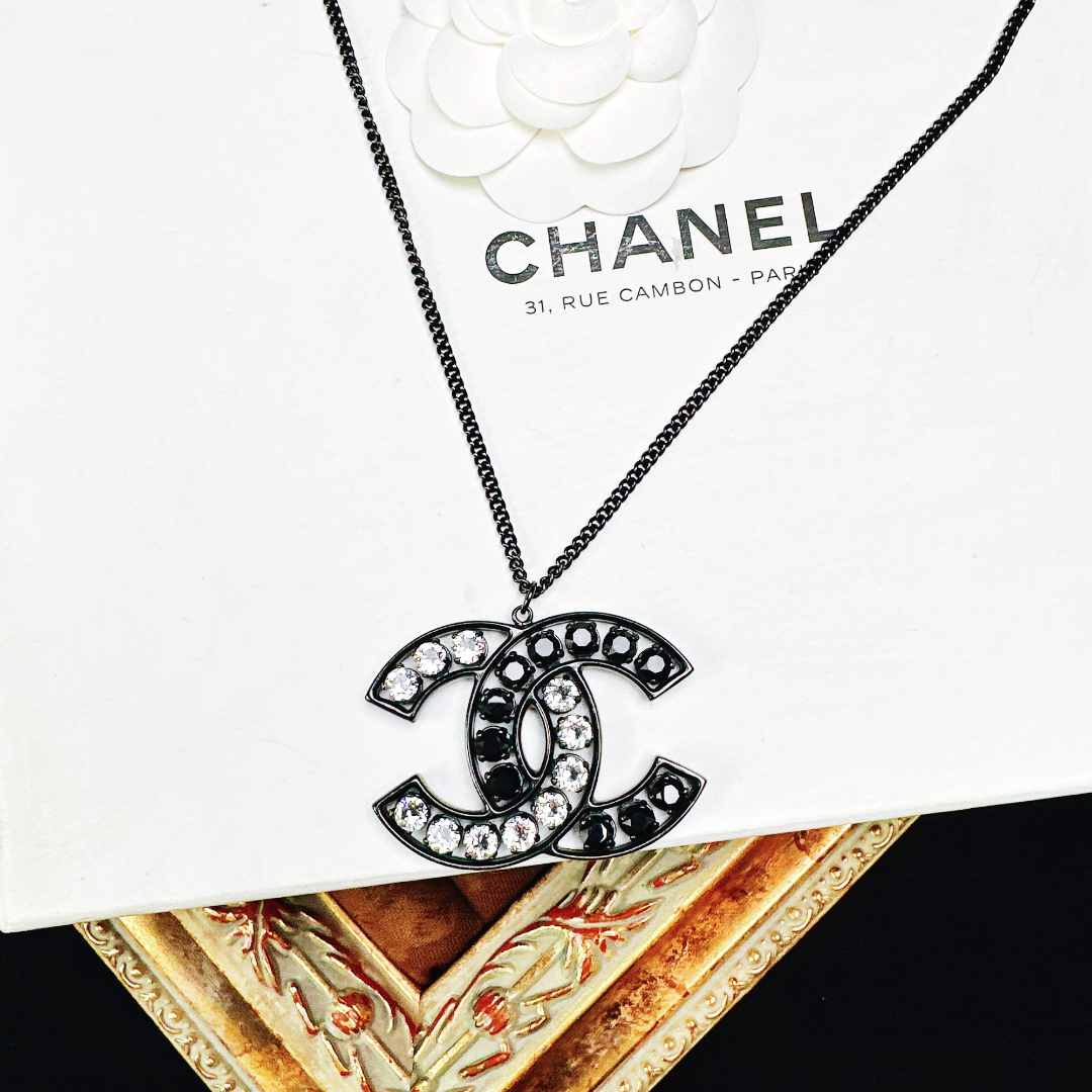 95新 Chanel/香奈儿 柚礼中古/香奈儿黑白钻双C细项链XP