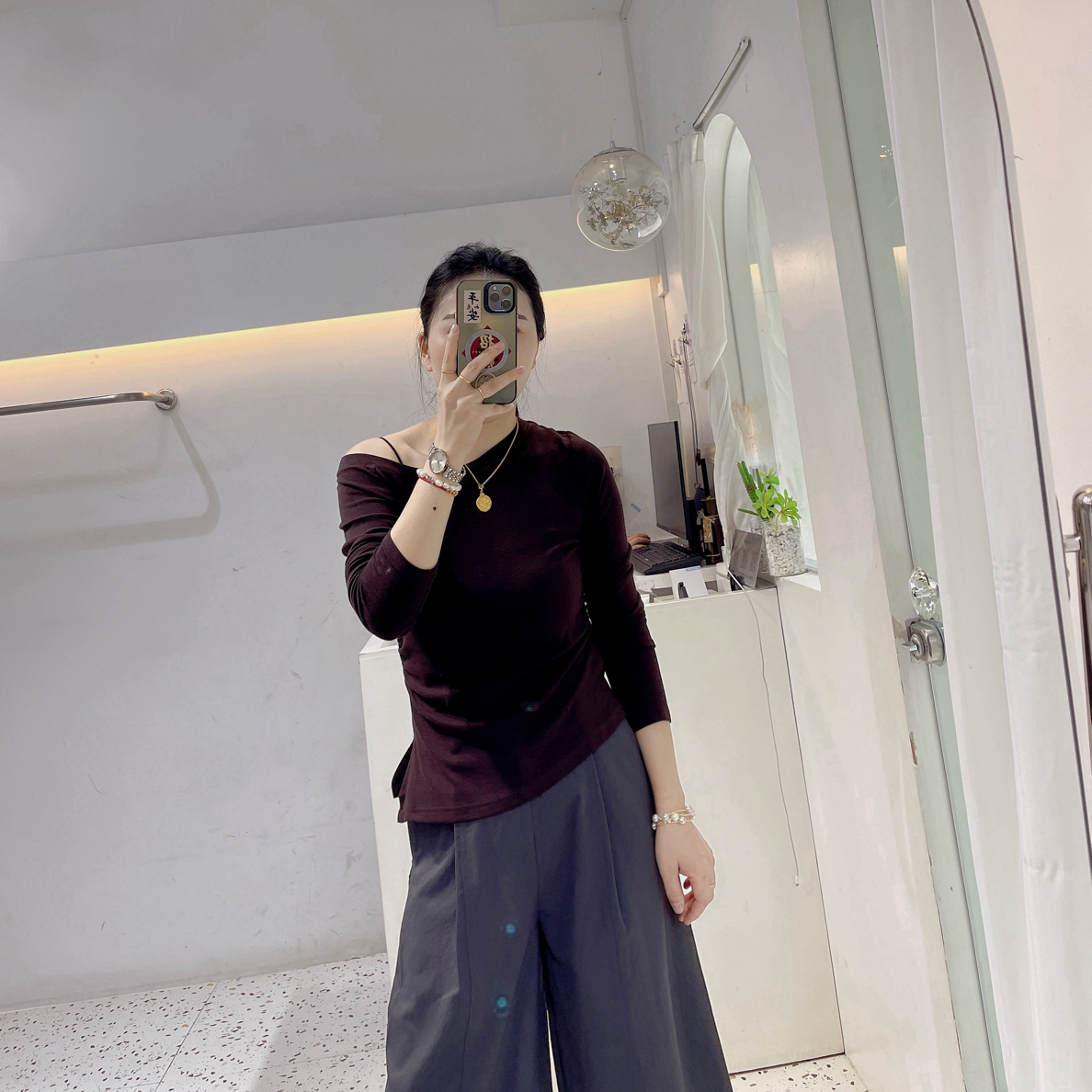 法式斜肩辣妹风T恤6128
