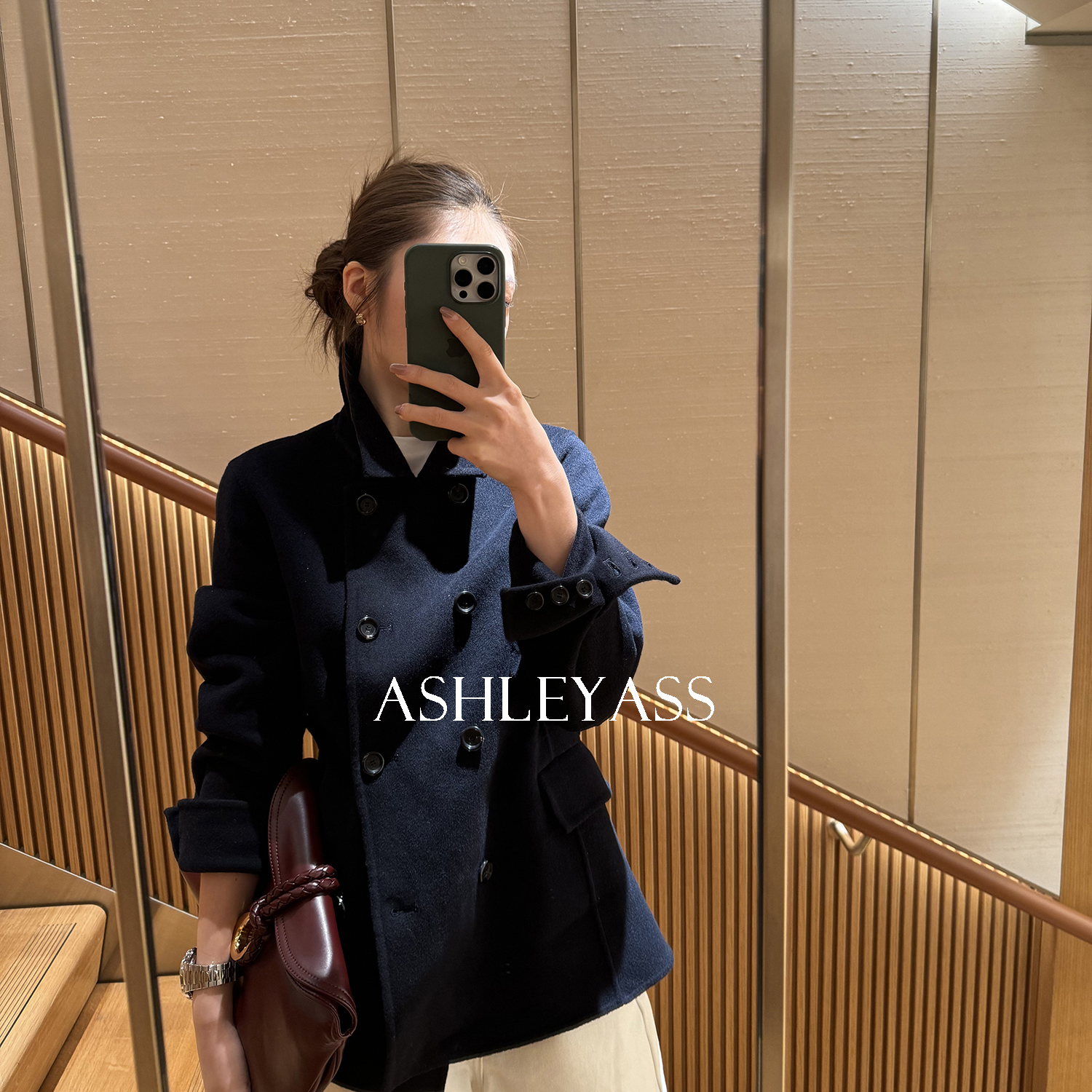 ashleyass“深意大衣”绵羊毛+山羊绒双排扣保暖大衣LSS241665S