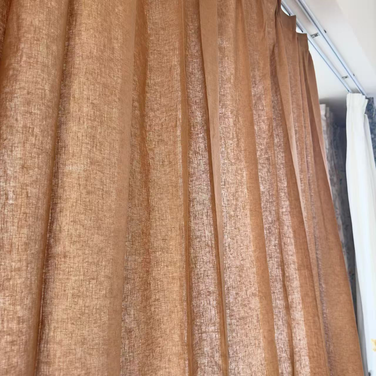 桔红  纯亚麻窗帘（宽280高300，遇水后缩至285左右）不含配件