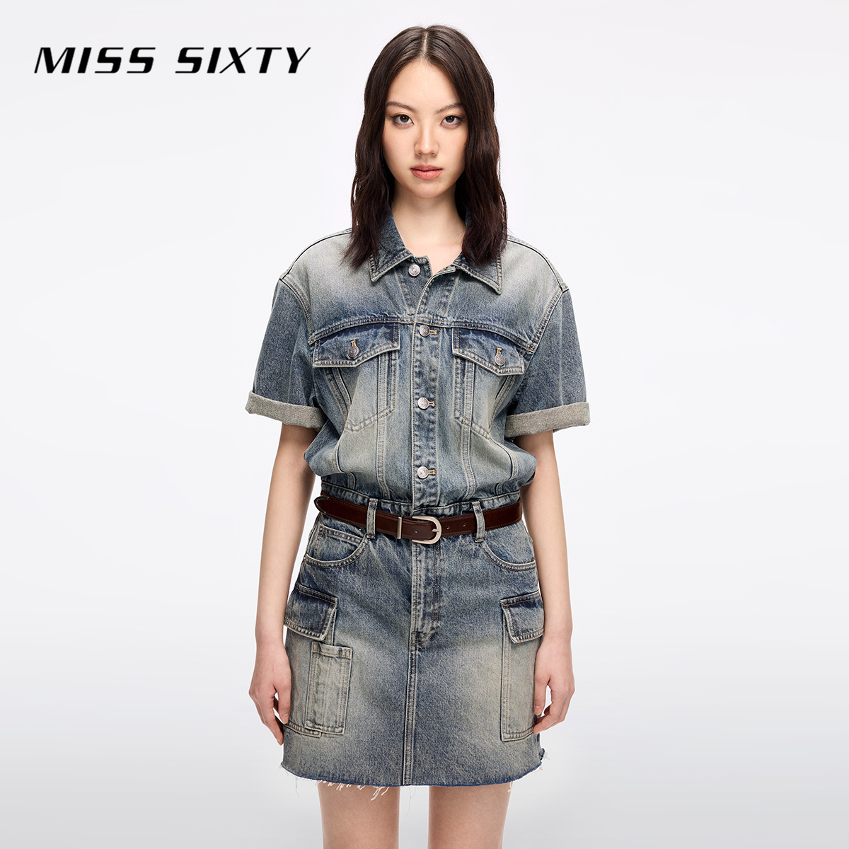 【Sasa专享】【防晒】Miss Sixty2025新款牛仔连衣裙女配腰带短袖工装