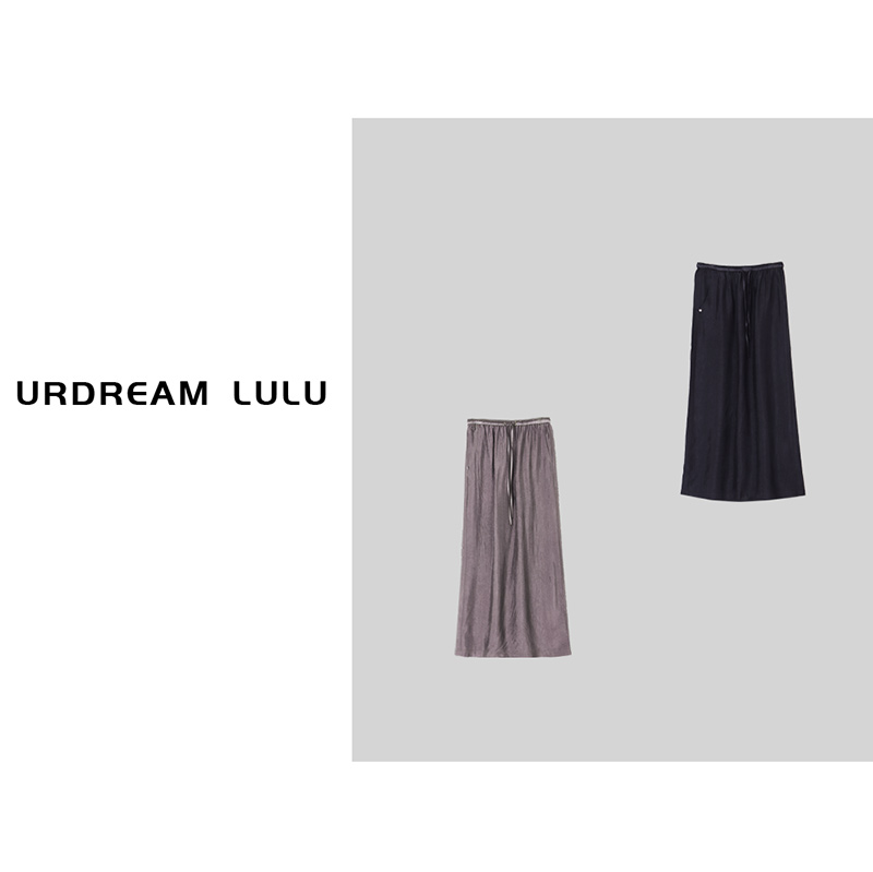 [松风凉韵] 夏贝壳扣后开叉醋酸半身裙松紧腰凉感百搭长裙-P0858