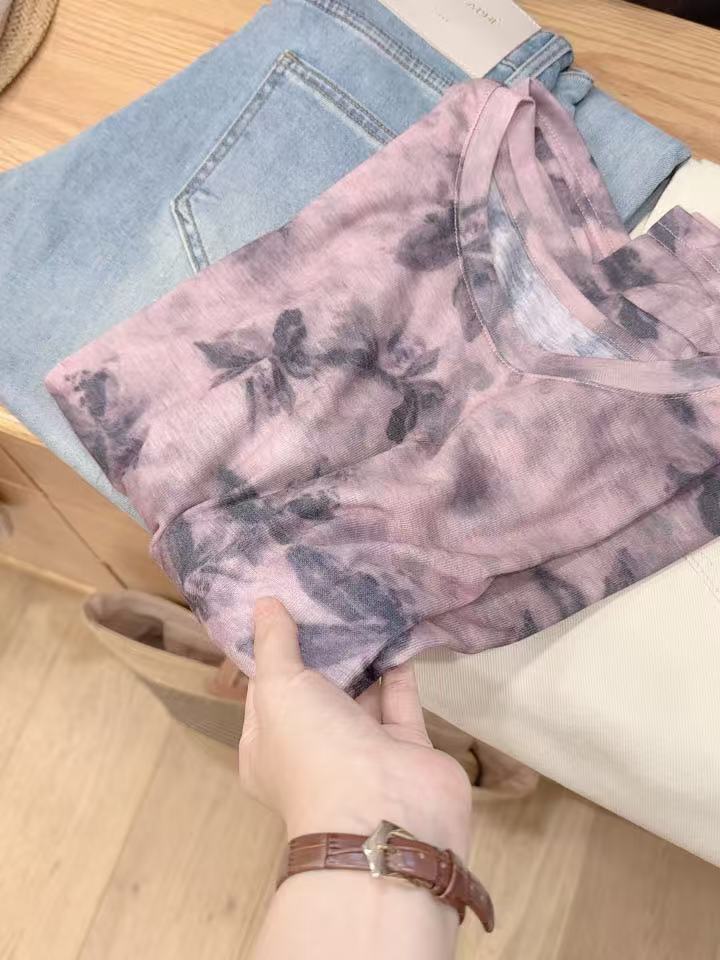 七言家  巨好看！火爆紫色蝴蝶晕染薄款可防晒长袖