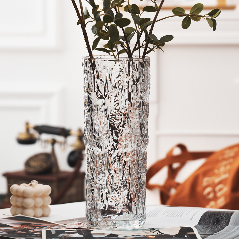 简约极冻玻璃花瓶透明ins风插花瓶鲜花水培客厅餐桌装饰摆件器皿